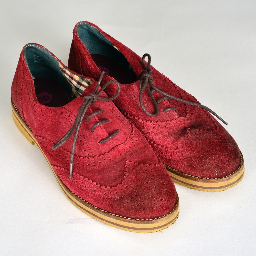 Red suede oxfords